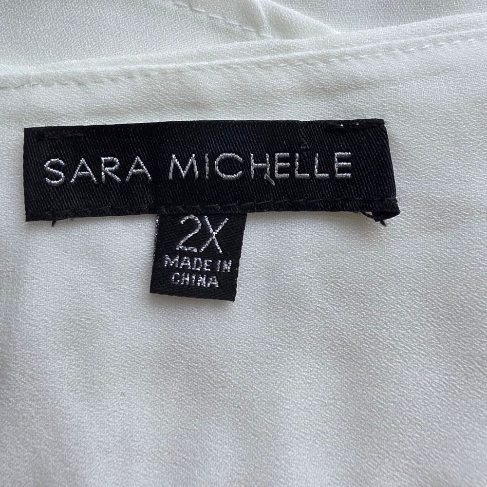 Sara Michelle Blouse Womens 2X White Flutter Sleeve Summer Office Top Elegant - Picture 5 of 7